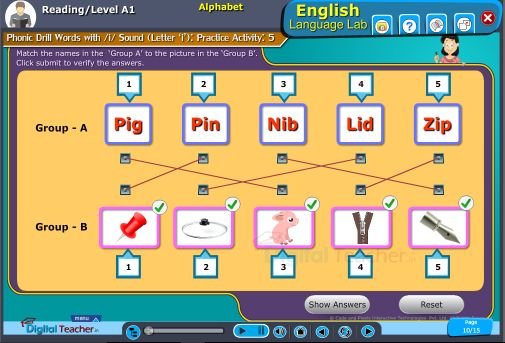 Reading level a1 phonic drill words with letter
